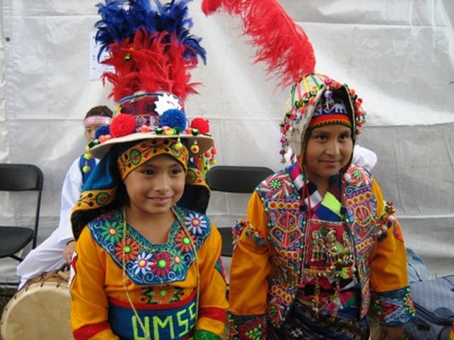 Two children from the Fraternidad Tinkus San Simon, Bolivia